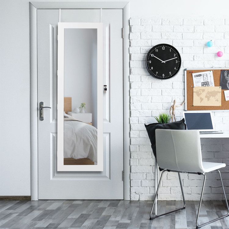 Door-Mounted Mirrored Jewelry Cabinet With a Lock and Light