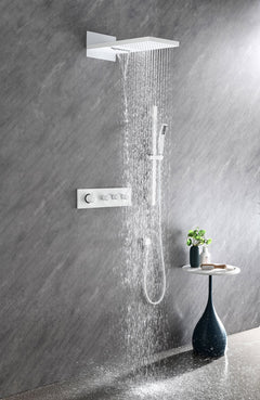 Wall-Mounted Waterfall Shower System with Hand Shower and Sliding Bar