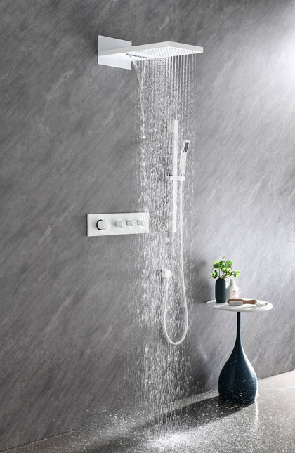 Wall-Mounted Waterfall Shower System with Hand Shower and Sliding Bar
