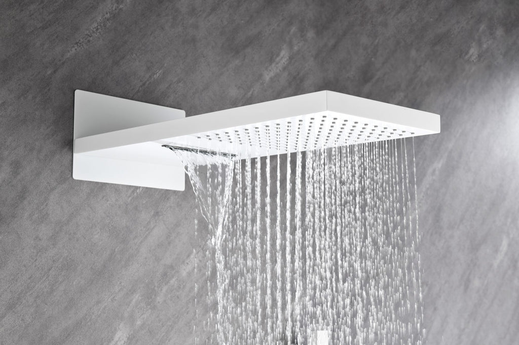 Wall-Mounted Waterfall Shower System with Hand Shower and Sliding Bar