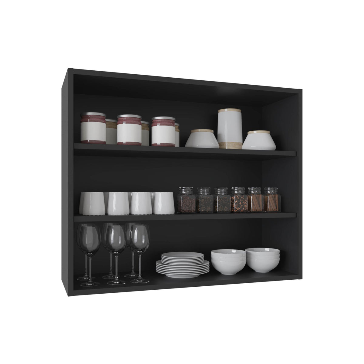 Three-Tier Black Wall Shelf for Open Storage