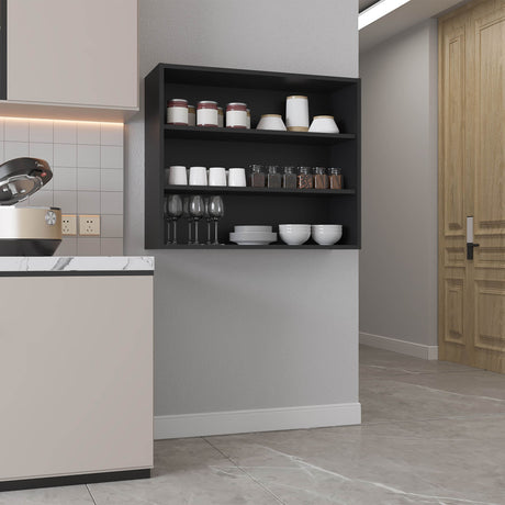 Three-Tier Black Wall Shelf for Open Storage