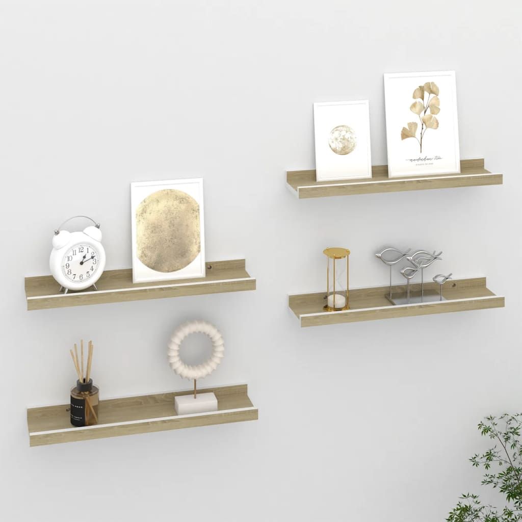 Modern Floating Wall Shelf Set of 4 - White and Oak Finish