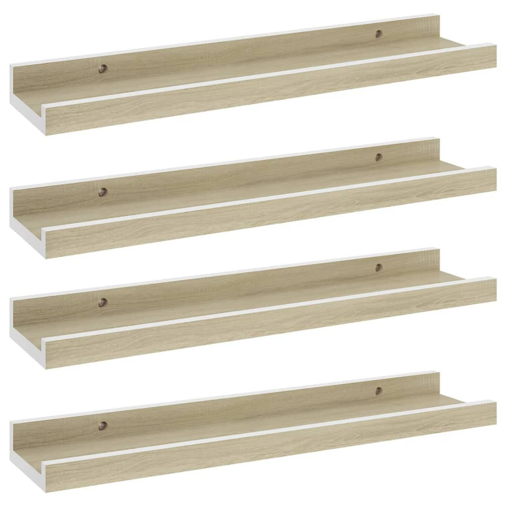 Modern Floating Wall Shelf Set of 4 - White and Oak Finish