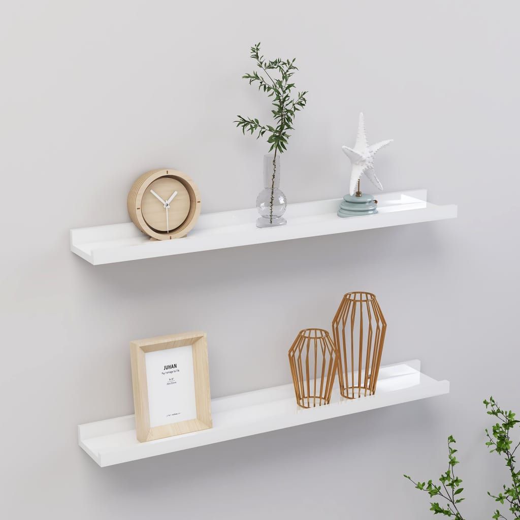 Modern High Gloss White Wall Shelves Set of 2 – Decorative Storage