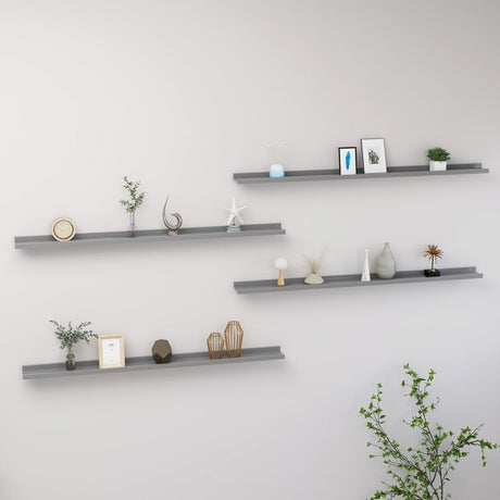 Gray Wall Shelves 4-Pack – Modern Decorative Shelving for Home