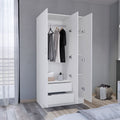Wardrobe Armoire 71H" with 3-Doors and 2-Inner Drawers, 3 Doors, White