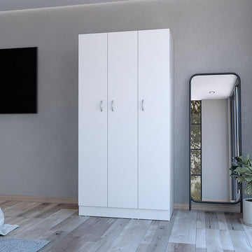 Wardrobe Erie with 4 Shelves, 2 Drawers, and 3 Doors in White