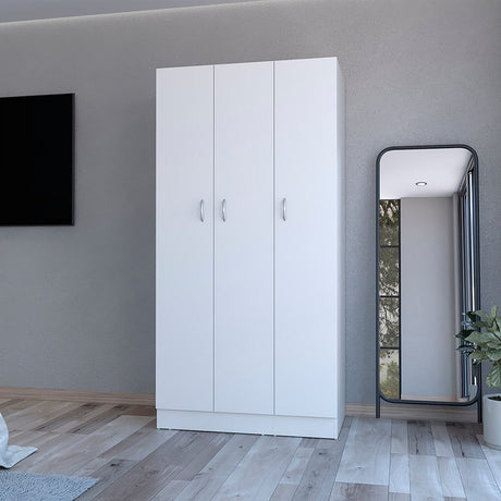 Wardrobe Erie with 4 Shelves, 2 Drawers, and 3 Doors in White