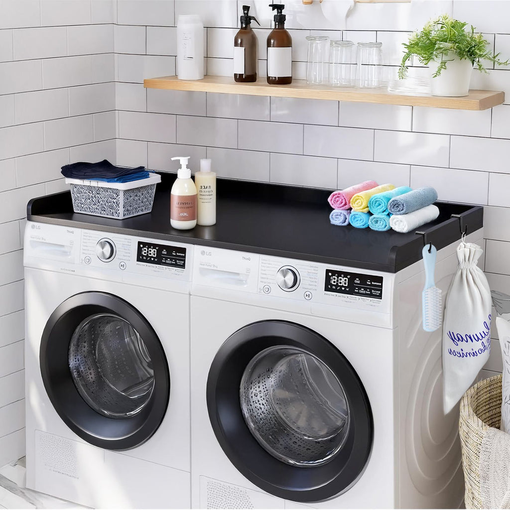 Laundry Countertop with Side Hooks and Spacious Workspace