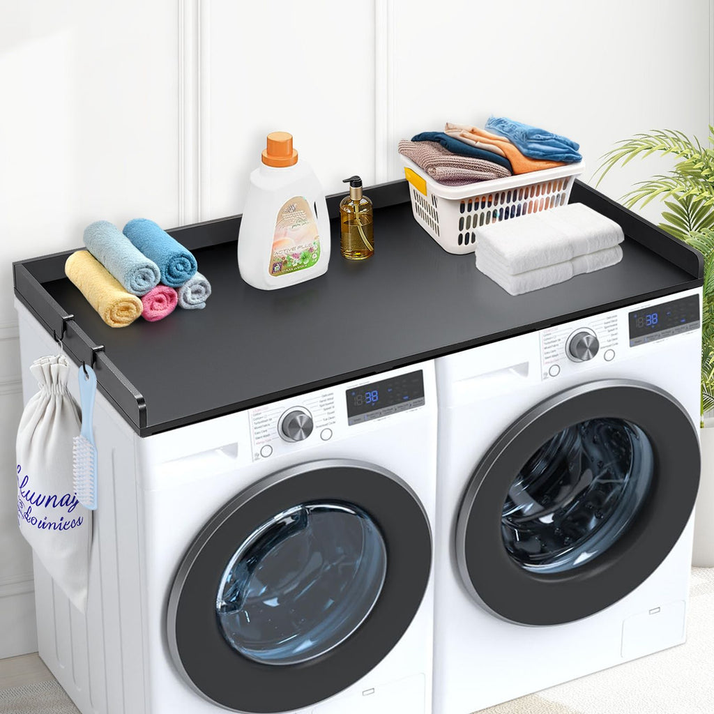 Laundry Countertop with Side Hooks and Spacious Workspace