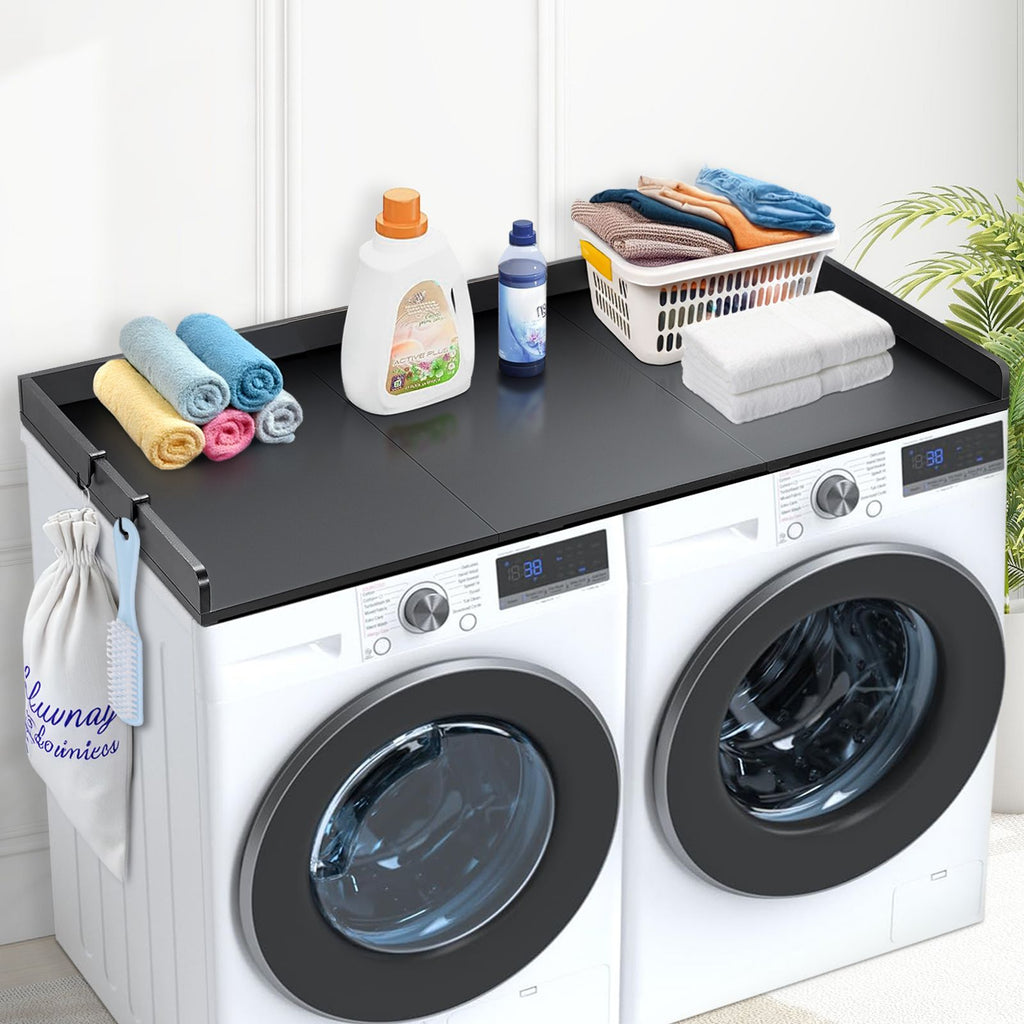 Laundry Countertop with Side Hooks and Spacious Work Surface