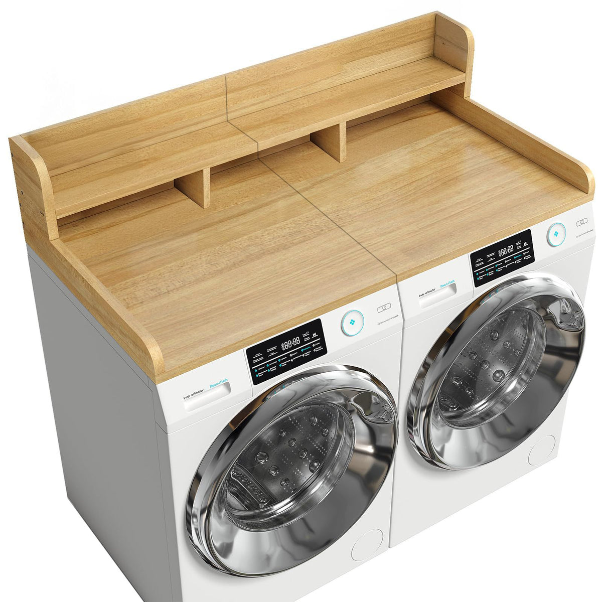 Spacious Laundry Countertop for Washer and Dryer – Natural Wood Shelf Topper