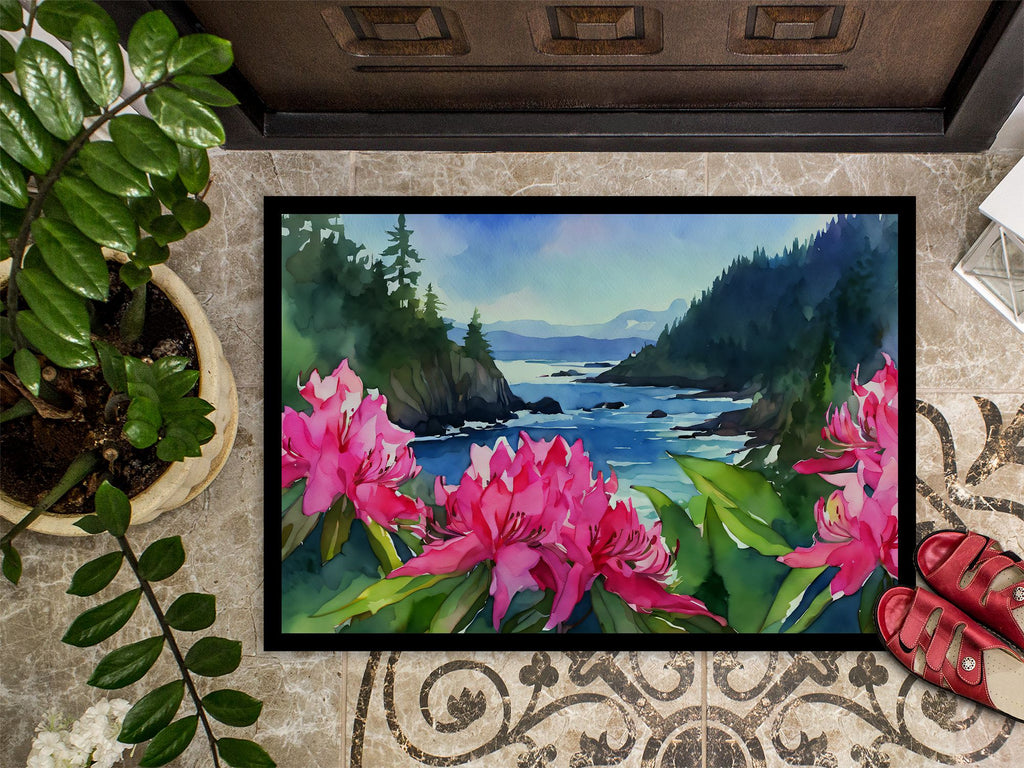 Washington Coast Rhododendrons Watercolor Doormat