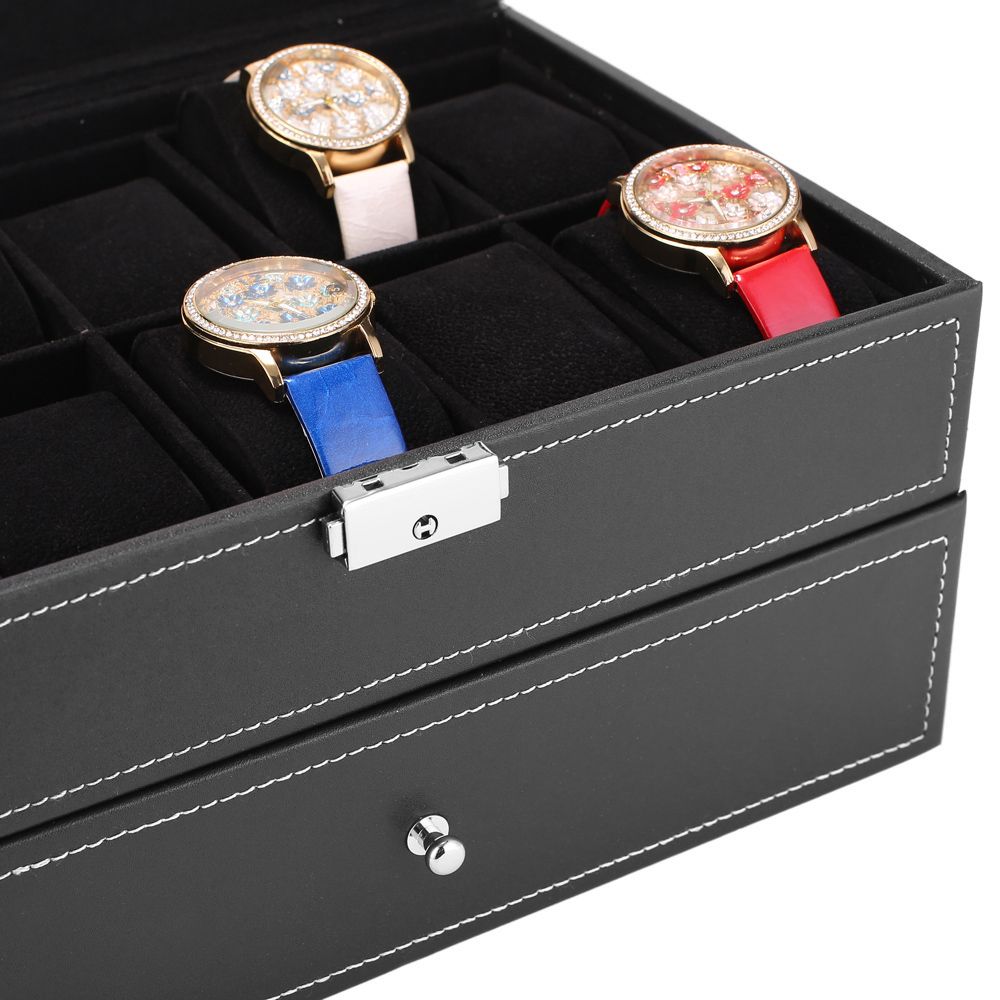 Lockable Watch Box with Glass Top – 20-Slot Display Organizer