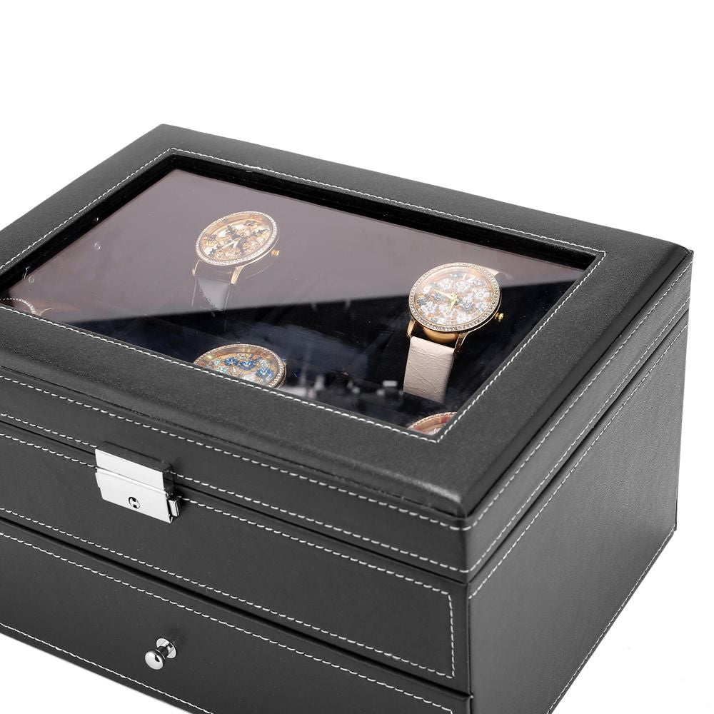 Lockable Watch Box with Glass Top – 20-Slot Display Organizer