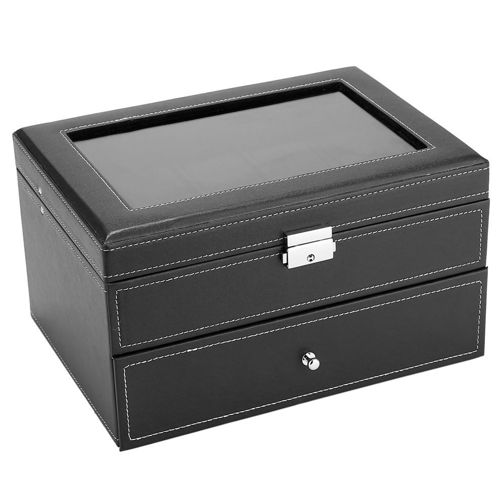 Lockable Watch Box with Glass Top – 20-Slot Display Organizer