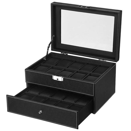 Lockable Watch Box with Glass Top – 20-Slot Display Organizer