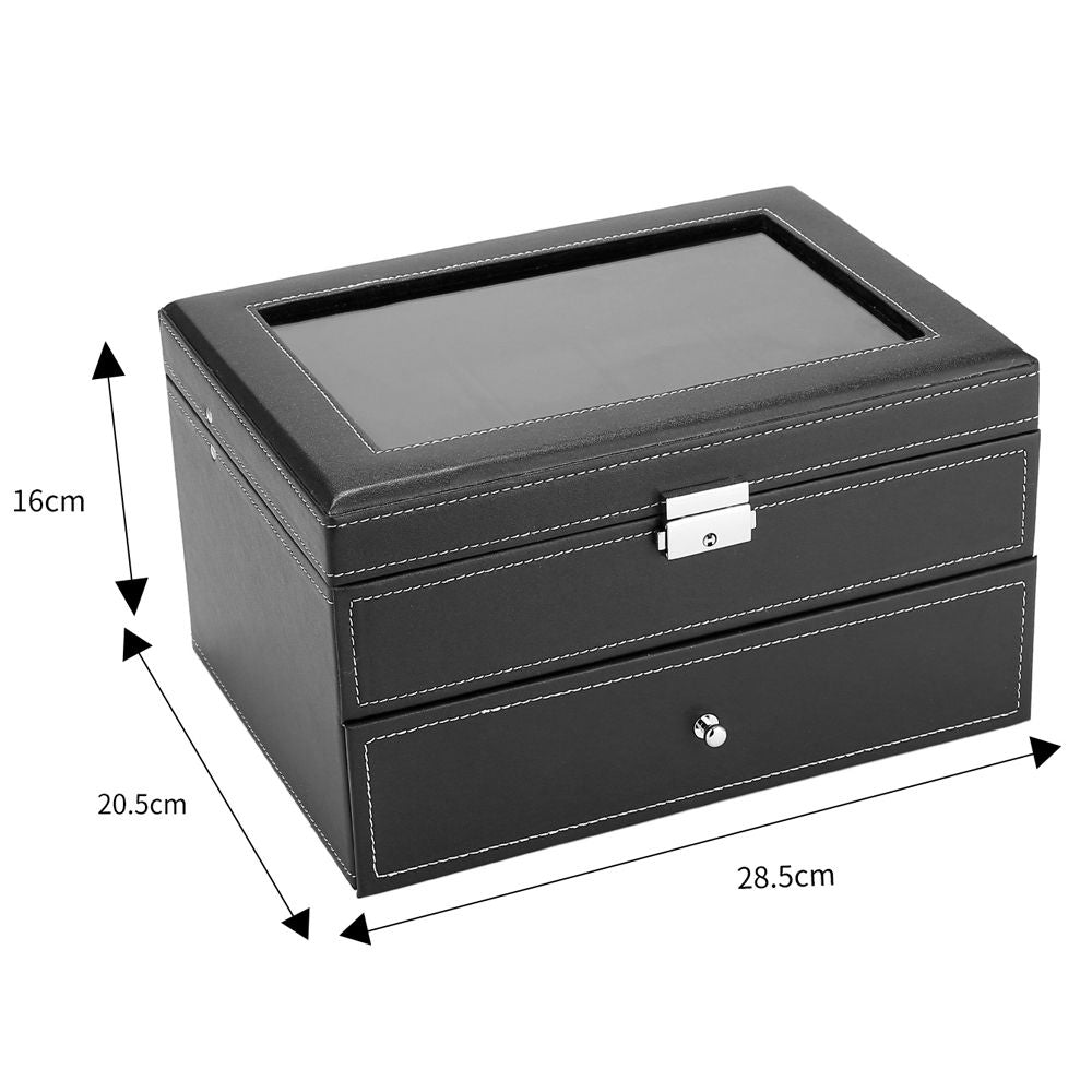 Lockable Watch Box with Glass Top – 20-Slot Display Organizer