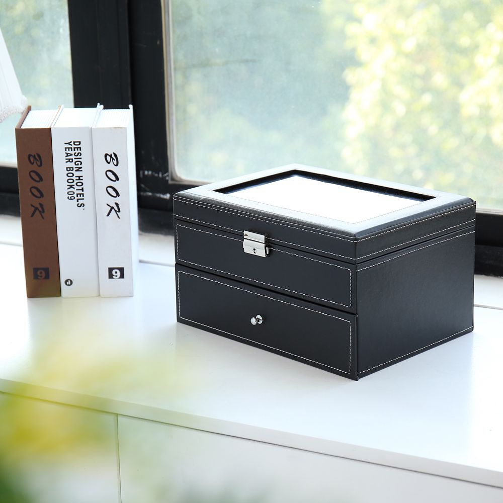Lockable Watch Box with Glass Top – 20-Slot Display Organizer