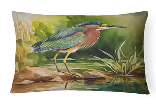 Green Heron Watercolor Indoor-Outdoor Throw Pillow