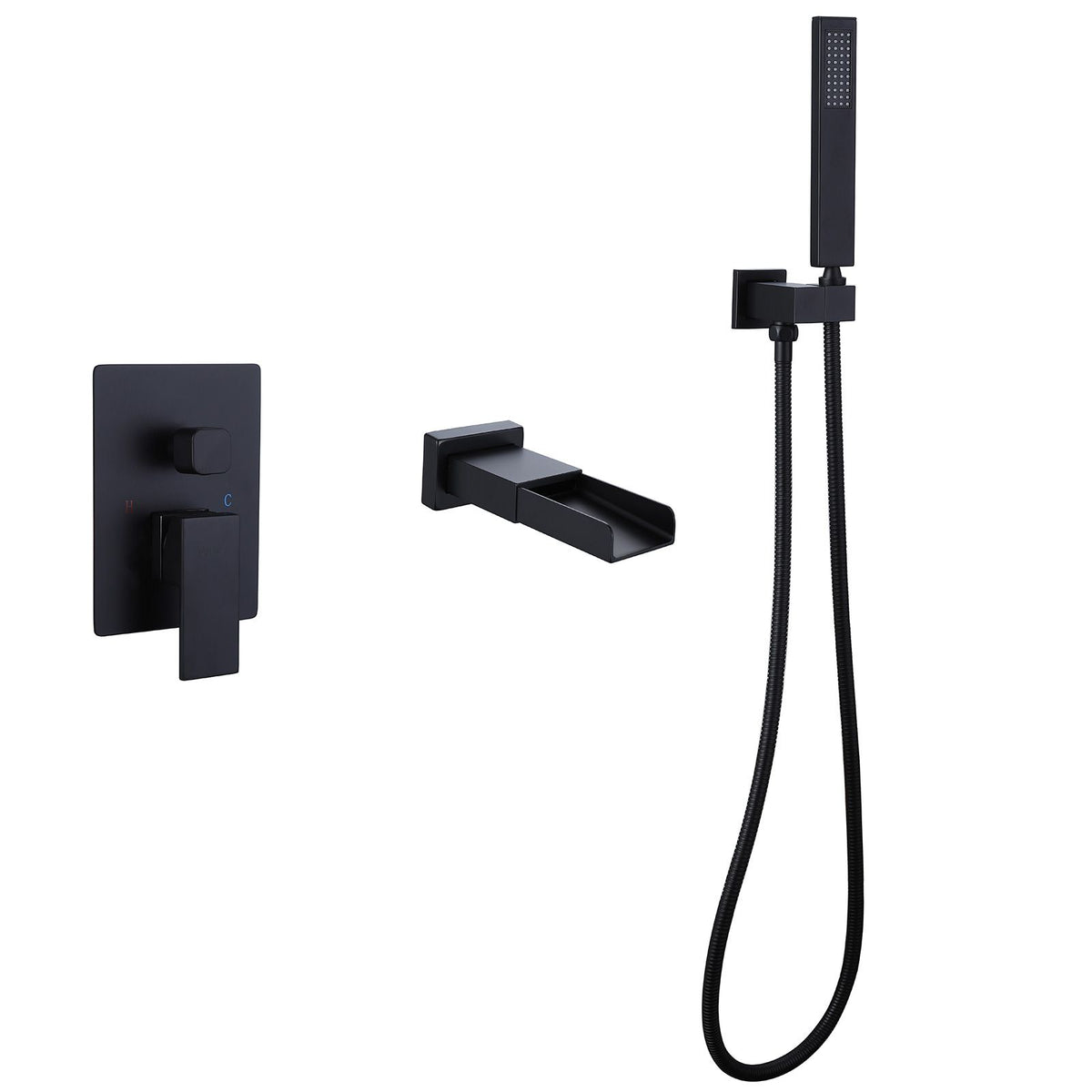 Matte Black Wall-Mount Waterfall Faucet with Two Sprayers
