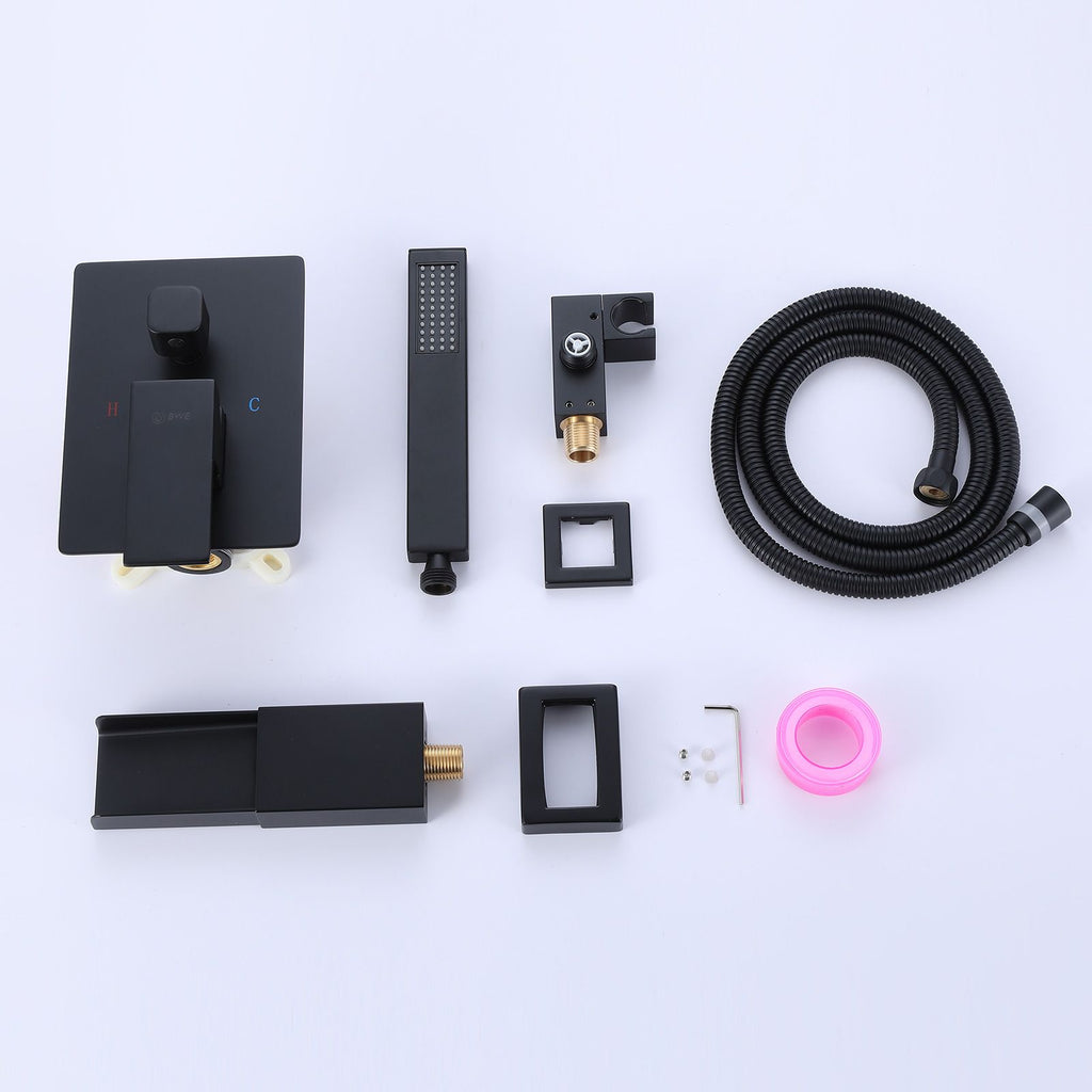 Matte Black Wall-Mount Waterfall Faucet with Two Sprayers