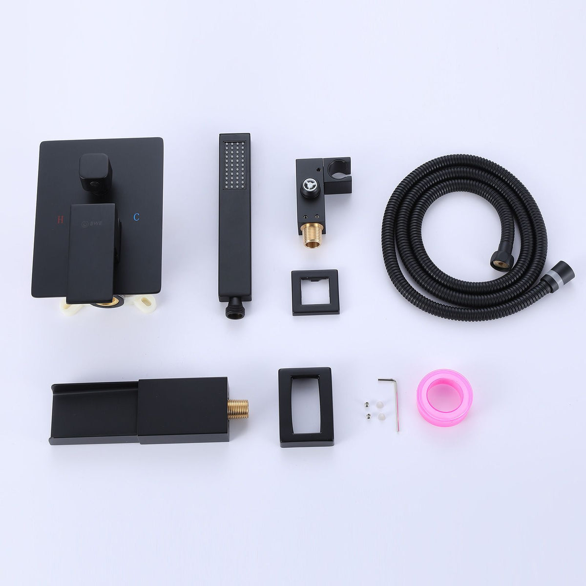 Matte Black Wall-Mount Waterfall Faucet with Two Sprayers