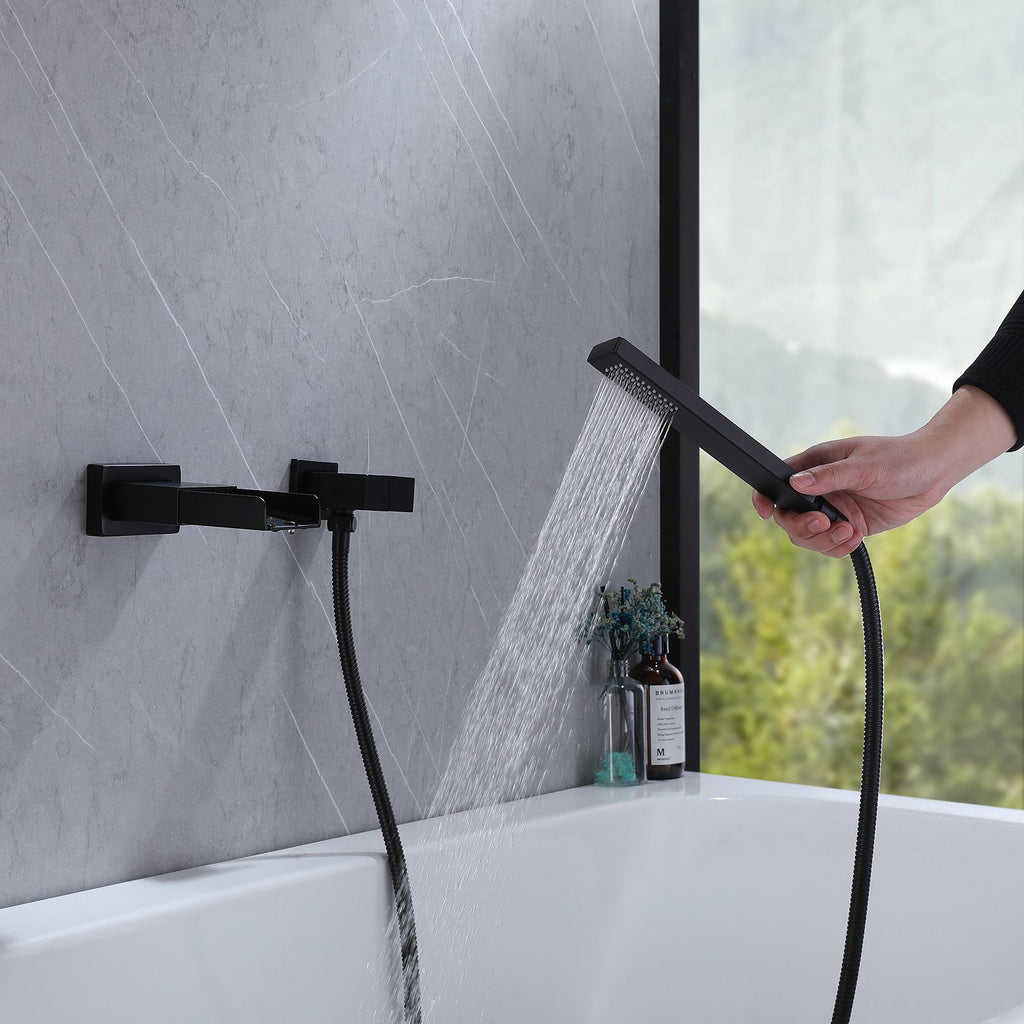 Matte Black Wall-Mount Waterfall Faucet with Two Sprayers