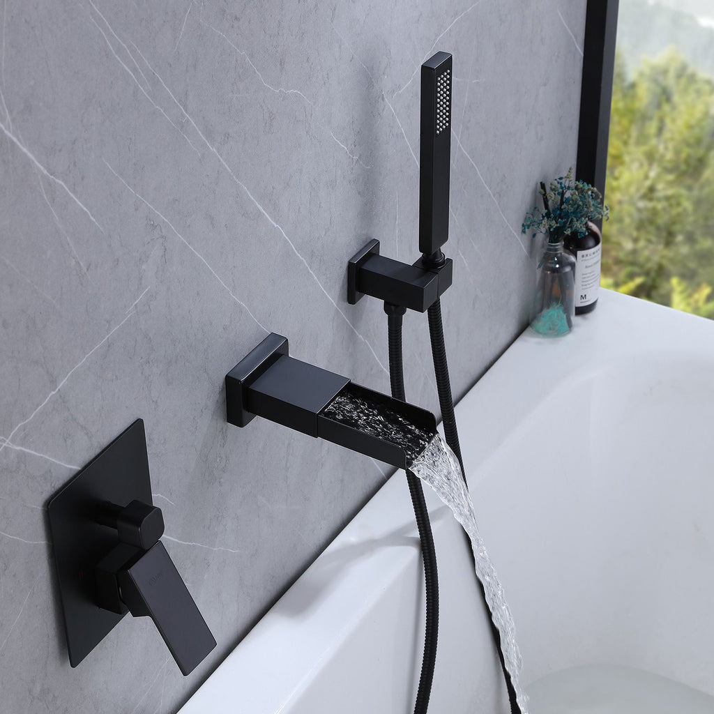 Matte Black Wall-Mount Waterfall Faucet with Two Sprayers