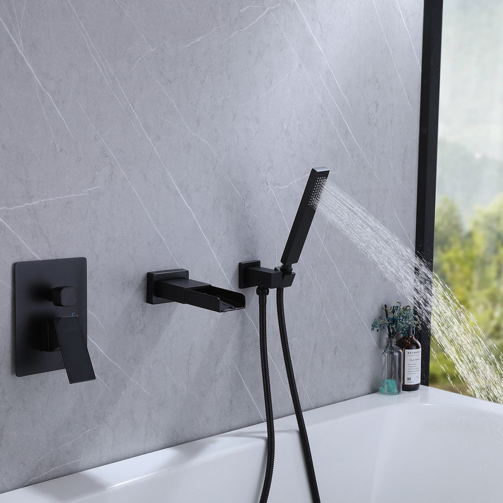 Matte Black Wall-Mount Waterfall Faucet with Two Sprayers