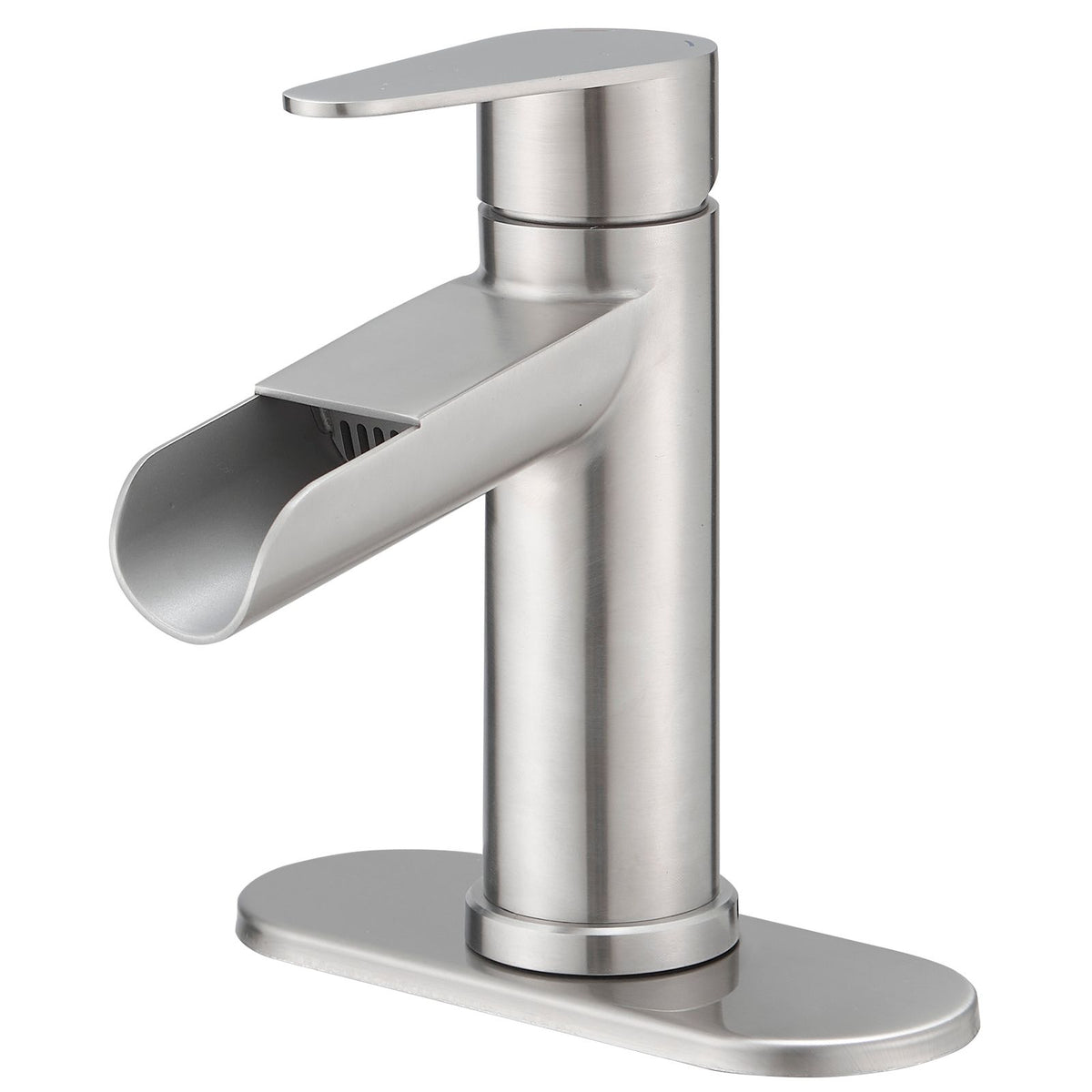 Modern Waterfall Bathroom Faucet with Flexible Sink Installation - Brushed Nickel