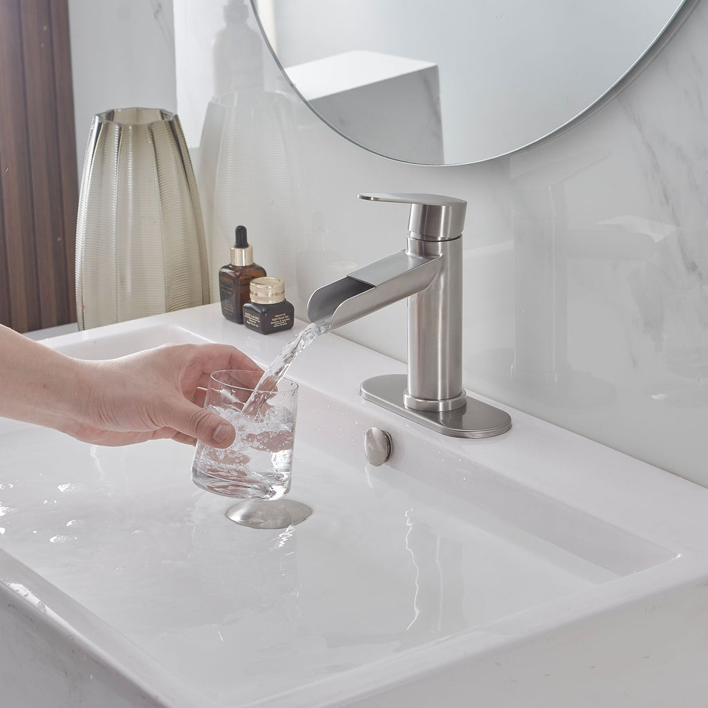 Modern Waterfall Bathroom Faucet with Flexible Sink Installation