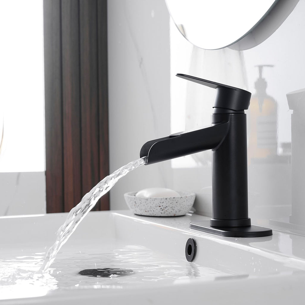 Modern Waterfall Bathroom Faucet with Flexible Sink Installation