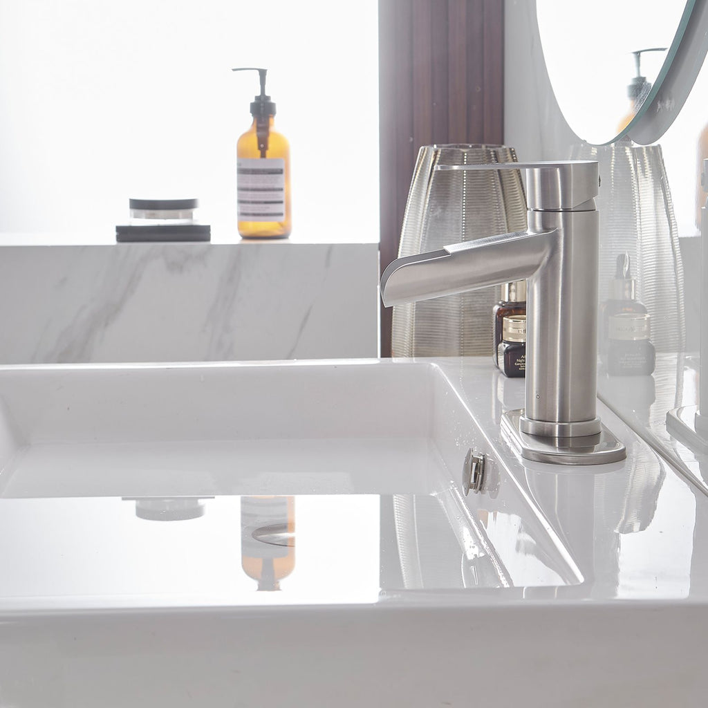 Modern Waterfall Bathroom Faucet with Flexible Sink Installation