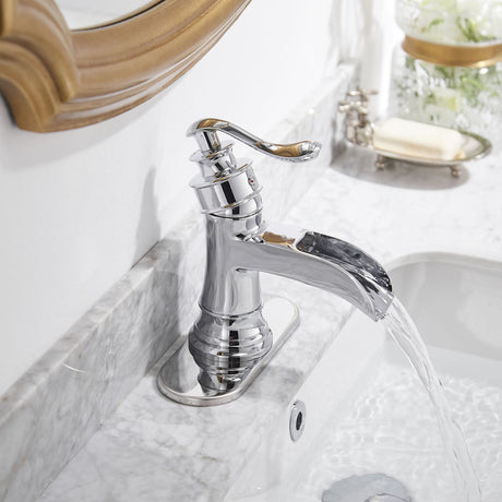 Chrome Single-Handle Waterfall Bathroom Faucet