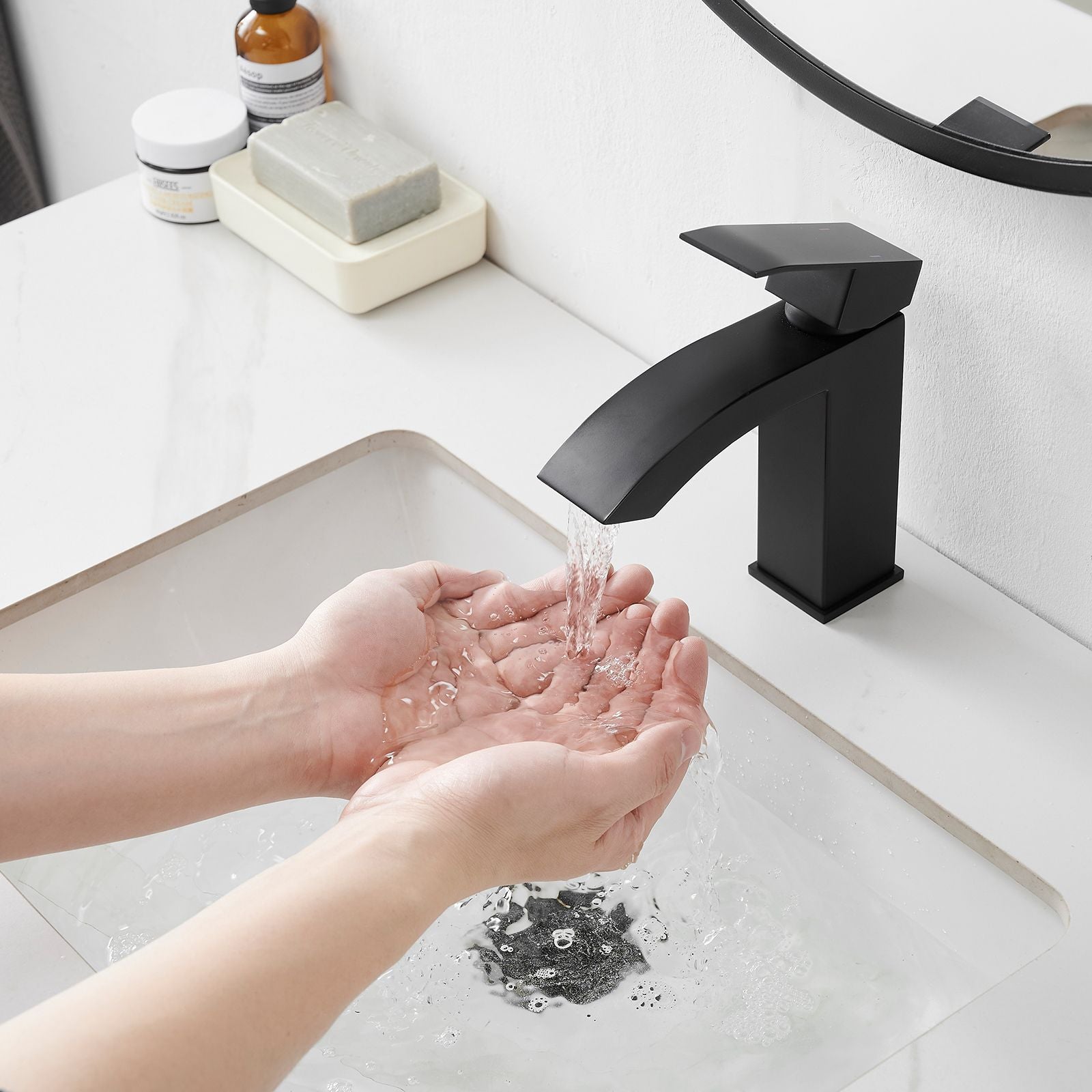 Waterfall Single-Hole Bathroom Sink Faucet with Pop-Up Drain - Matte Black