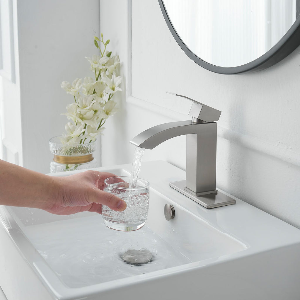 Waterfall Single-Hole Bathroom Sink Faucet with Pop-Up Drain