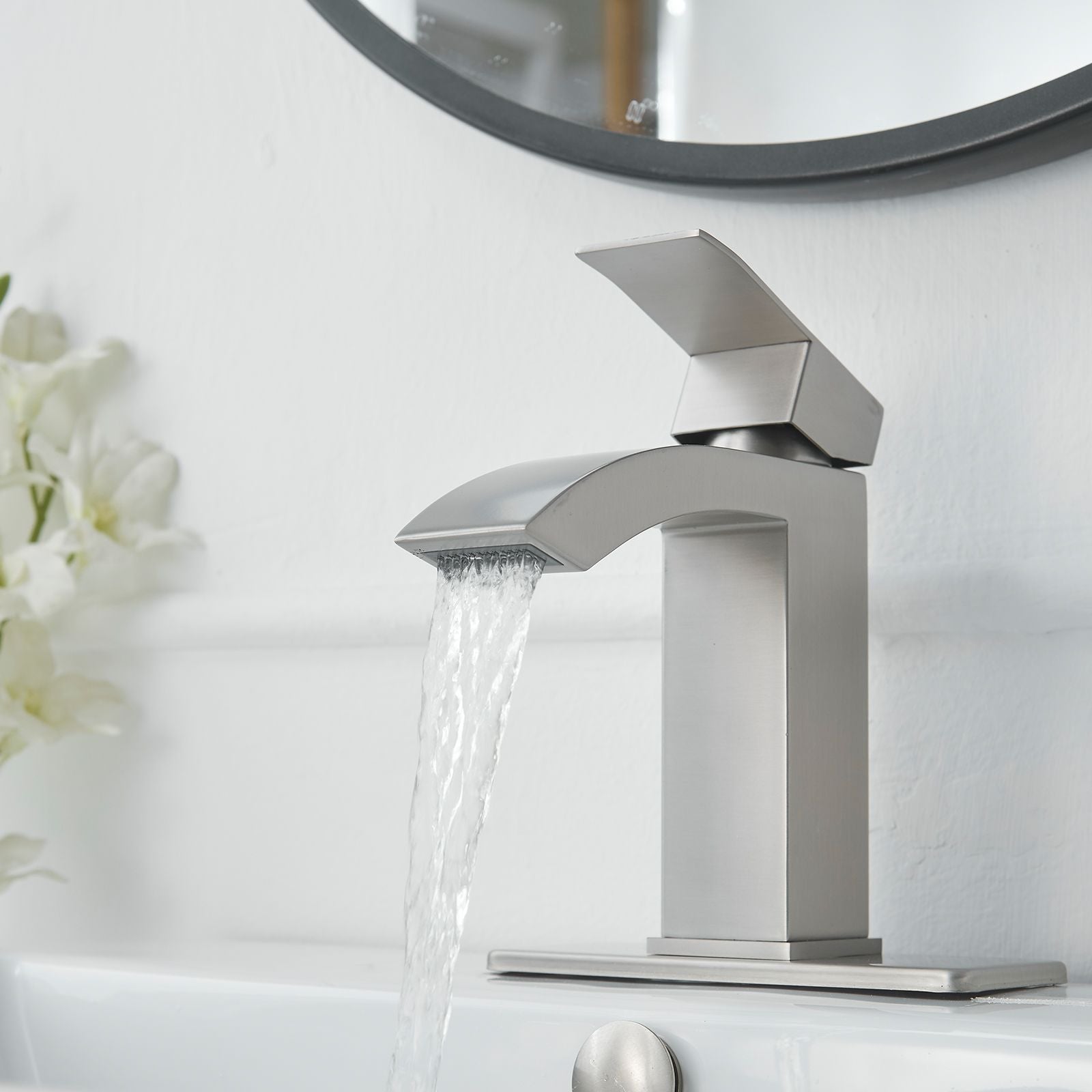 Waterfall Single-Hole Bathroom Sink Faucet with Pop-Up Drain