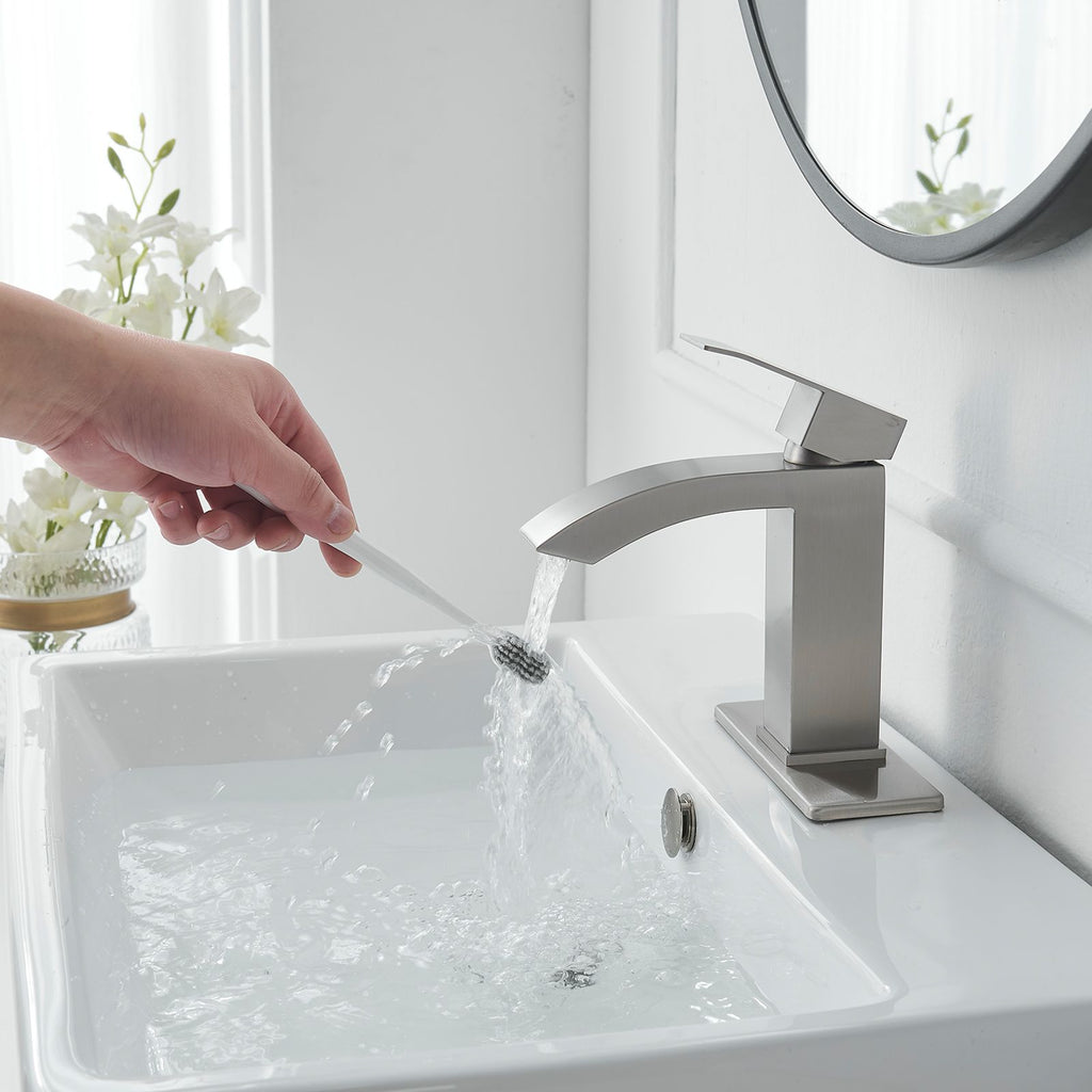 Waterfall Single-Hole Bathroom Sink Faucet with Pop-Up Drain