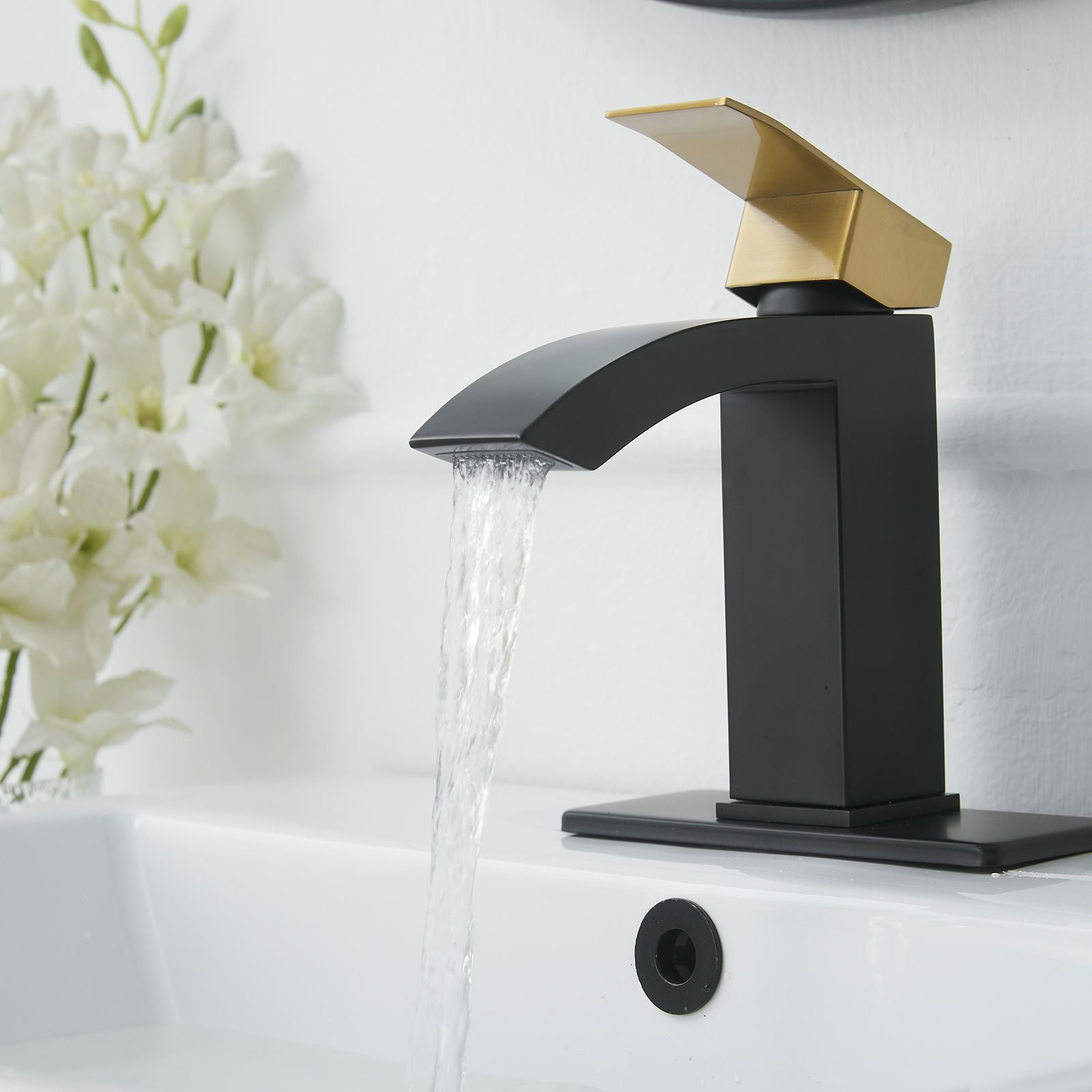 Waterfall Single-Hole Bathroom Sink Faucet with Pop-Up Drain
