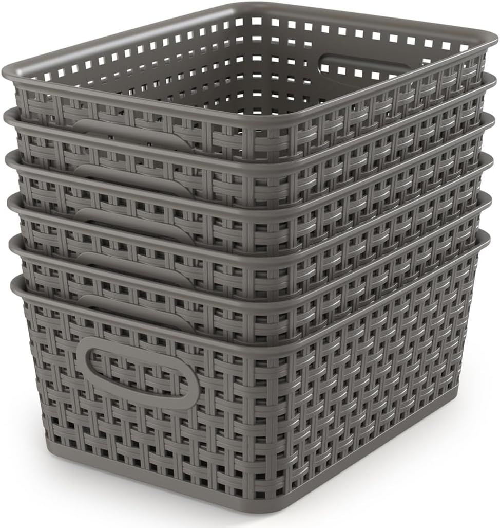 Grey Woven Storage Baskets – 6-Pack Organization Set