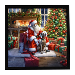 Weimaraner & Santa Claus Metal Print – Square Wall Art, Ready to Hang