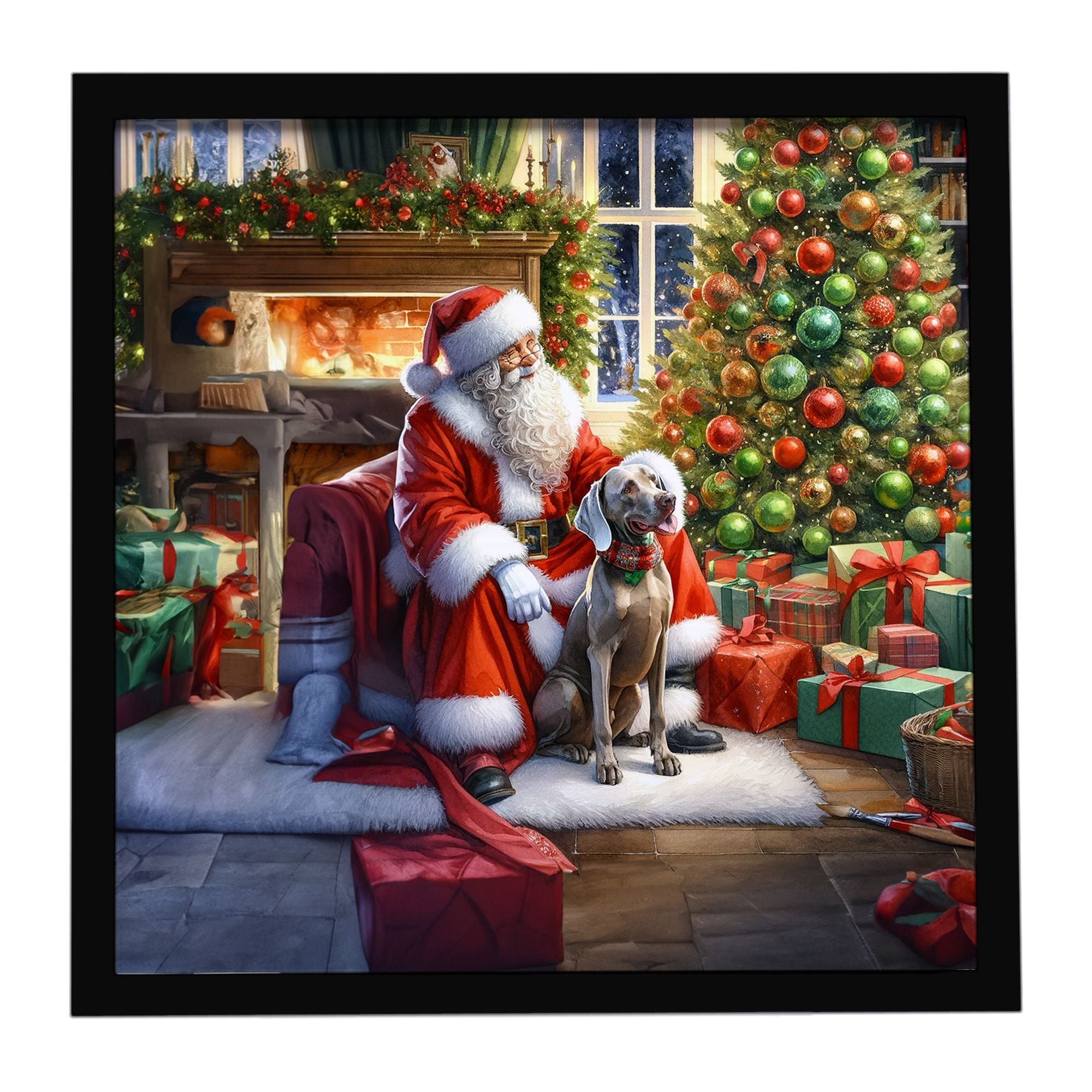 Weimaraner & Santa Claus Metal Print – Square Wall Art, Ready to Hang