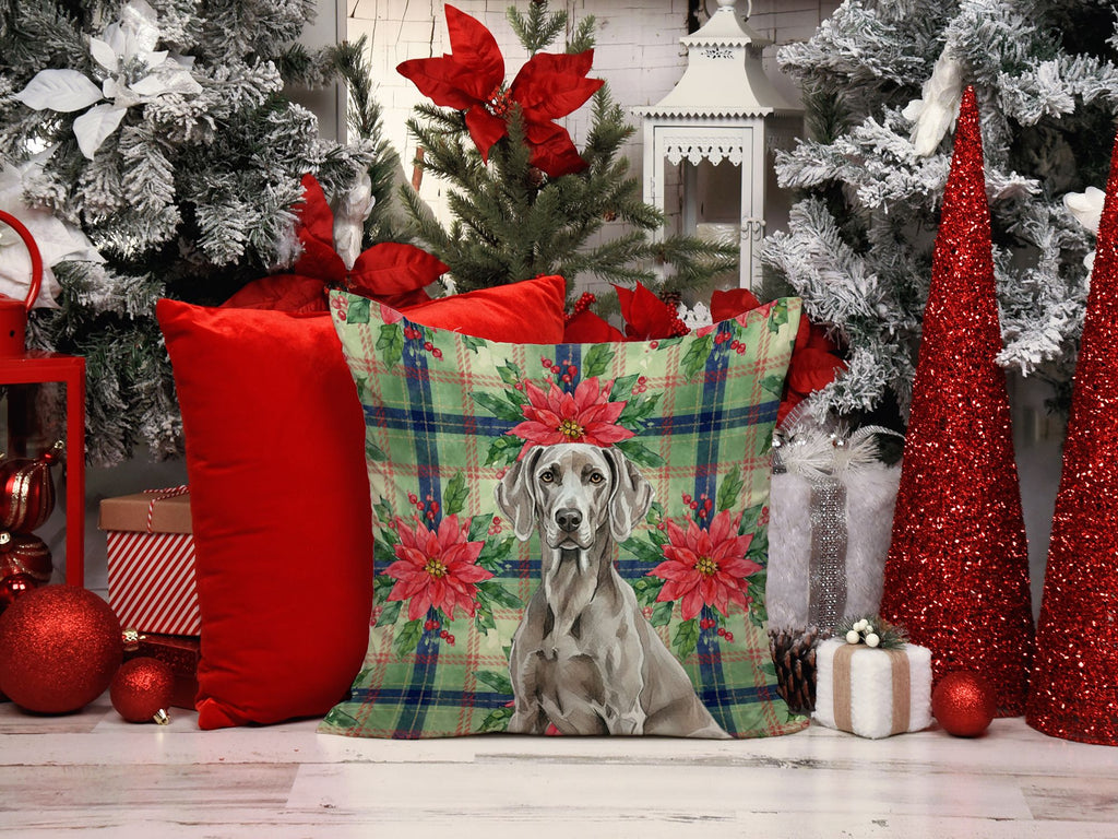 Weimaraner and Poinsettias Christmas Accent Pillow