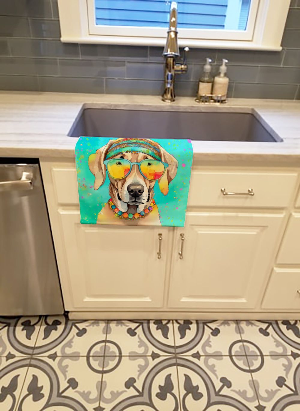 Weimaraner Hippie Dawg Dual-Sided Kitchen Towel