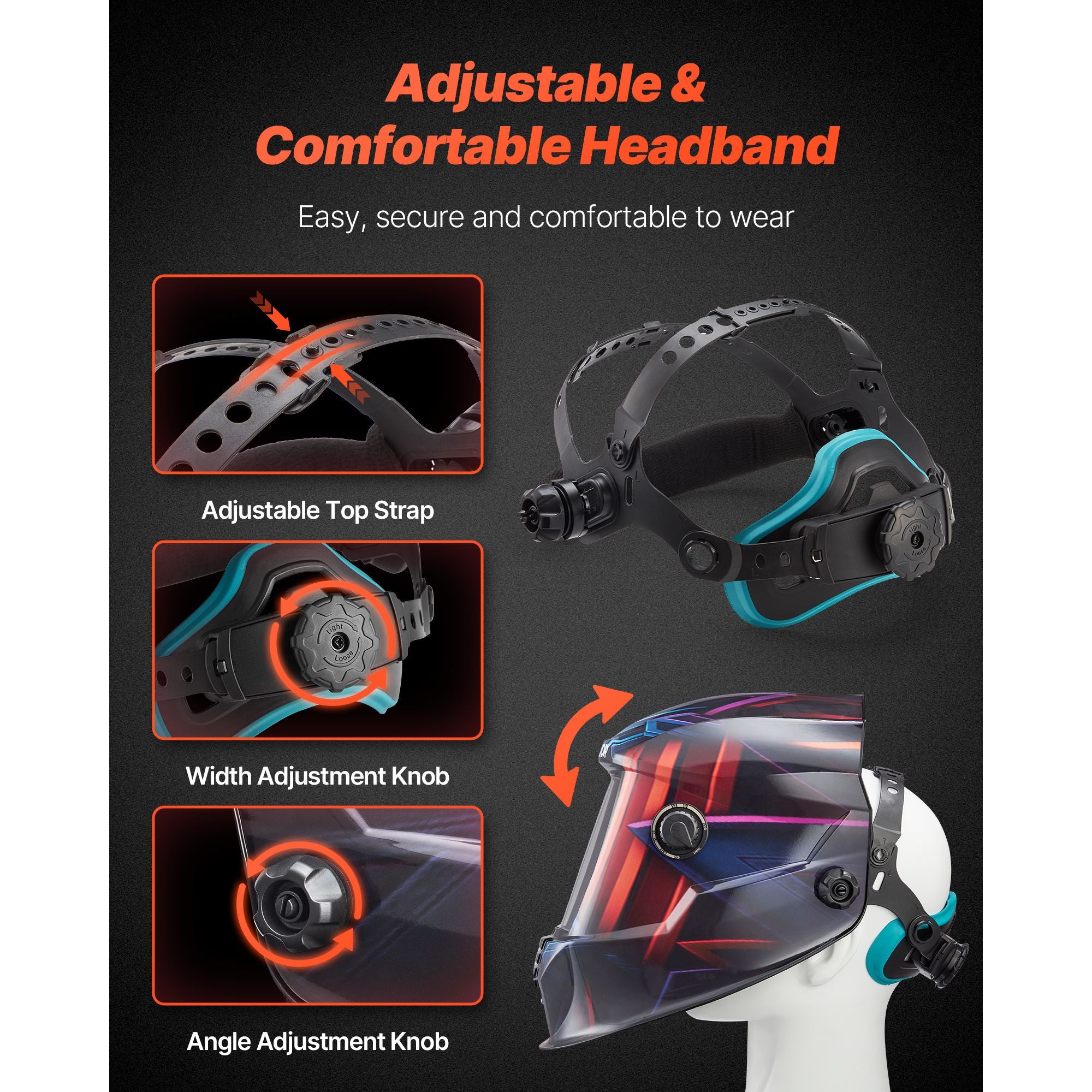 True Color Auto Darkening Welding Helmet - Large Viewing Screen, 4 Arc Sensors