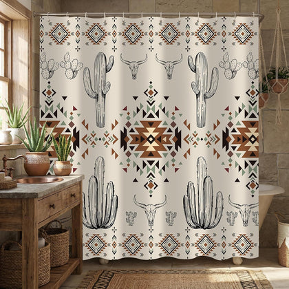 Western Cactus and Aztec Shower Curtain Set