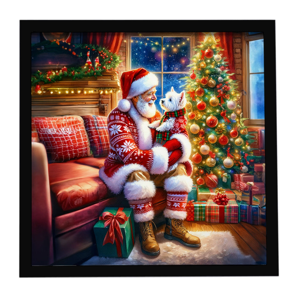 Westie and Santa Claus Framed Christmas Print