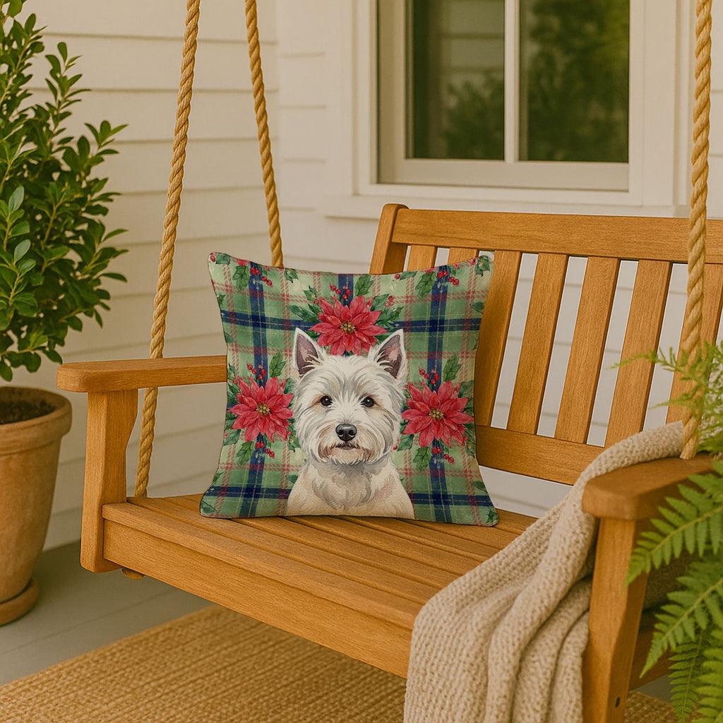 Westie and Poinsettias Christmas Accent Pillow